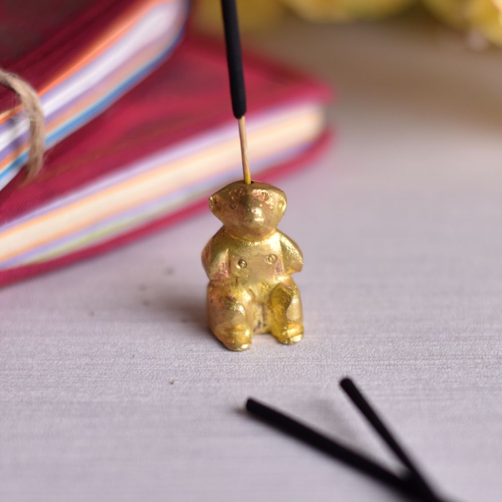 Golden Brass Bear Incense Stick Holder